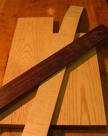 Ash body blank with rosewood fretboard and maple neck blank