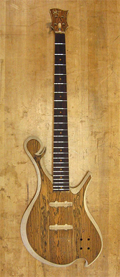 Custom bass with bocote top and east indian rosewood fingerboard