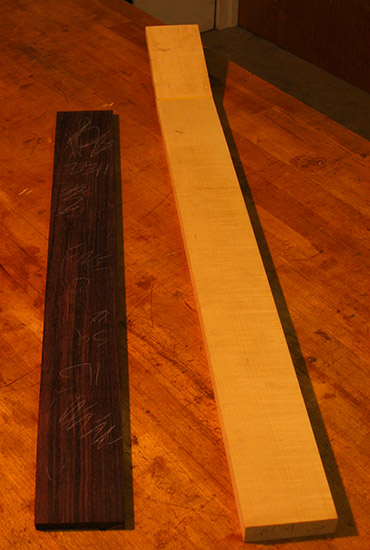 Flamed maple neck blank with rosewood fretboard