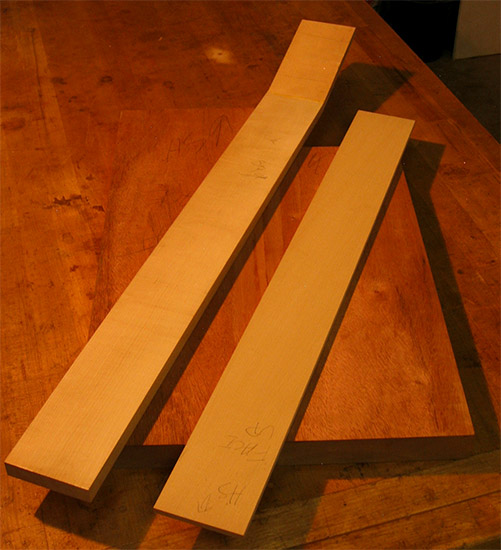 Mahogany body blank with maple neck and fretboard