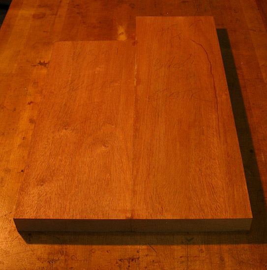 Back of a mahogany body blank for a 5 string custom bass