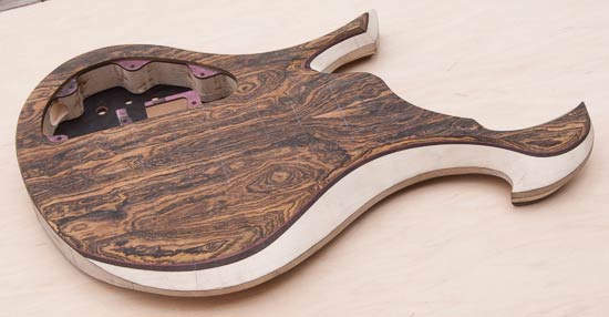 Xylem bass guitar with bocote top, maple core