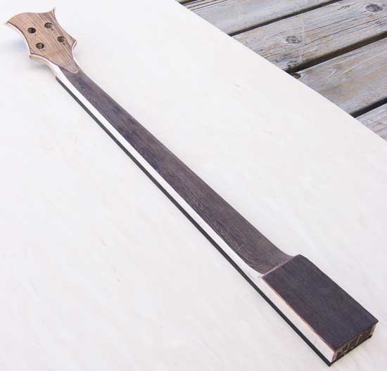 Wenge bass guitar neck with maple stringers, wenge heel