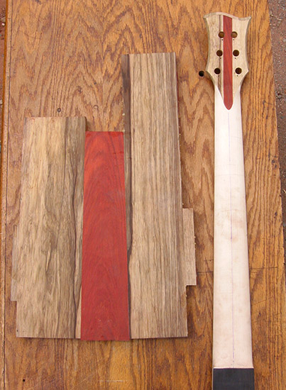 6 string bass body blank of black limba and neck with ebony shim