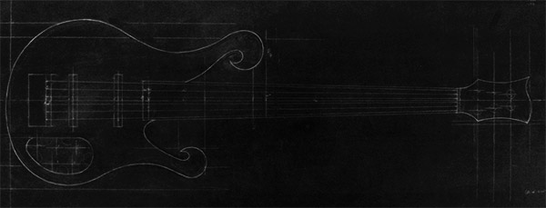 6 string bass design with dual scrolls