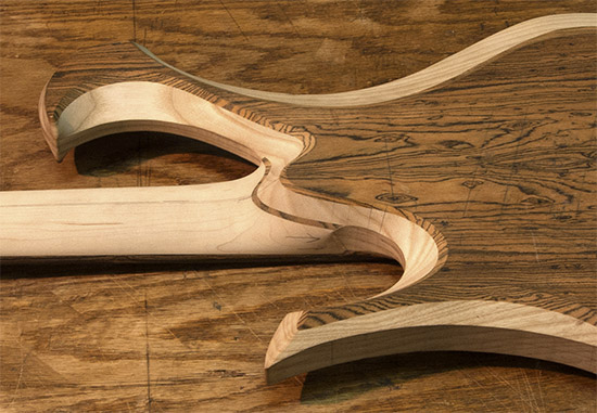 Custom ash bass neck joint with bocote accents