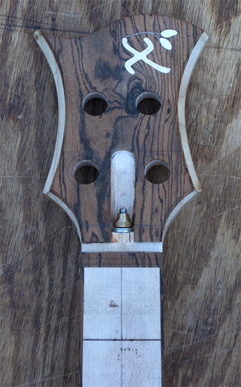 Carved bass headstock with bocote cap