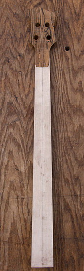 Maple custom bass neck with bocote binding, back
