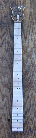 Short scale custom bass neck with bocote dot inlays