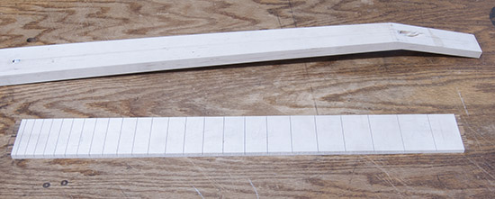 Custom bass neck made of maple with bocote binding