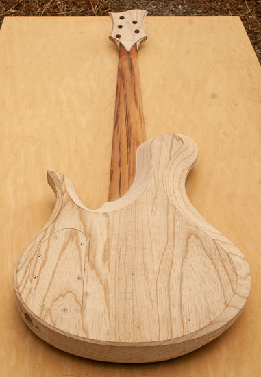 Carved swamp ash 5-string bass guitar build