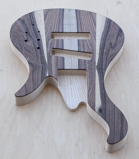 Bass guitar body with pickup, neck and contro cavity routes