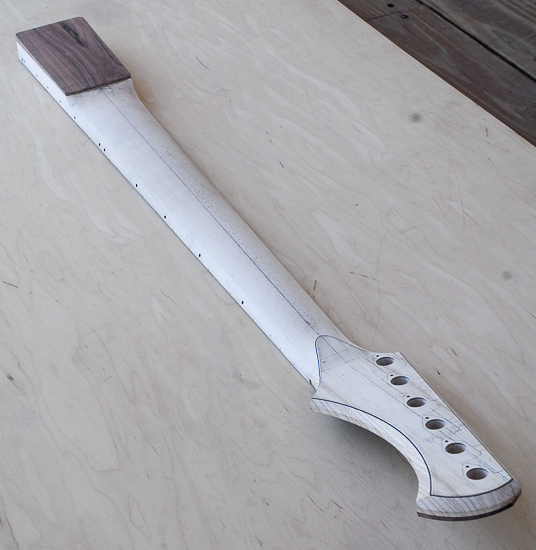 6-string bass guitar neck with reverse-inline headstock