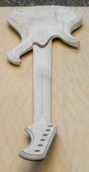 Reverse inline headstock on a 6-string swamp ash bass build