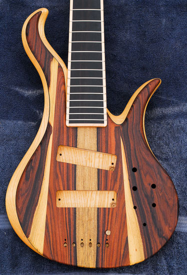 6-string Xylem bass body after receiving Danish oil finish