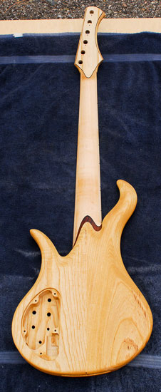 Swamp ash 6-string bass guitar being built