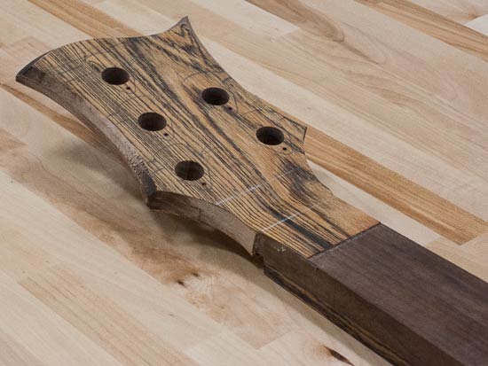 Bass guitar neck blank with bocote veneer