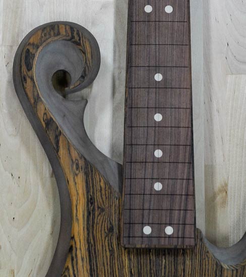 Hook scroll on a Xylem custom bass guitar