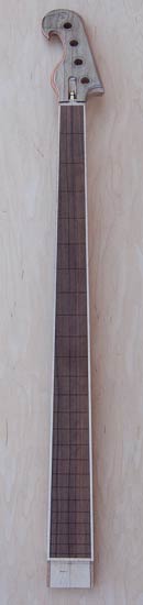 Custom bass guitar neck with reverse-inline headstock