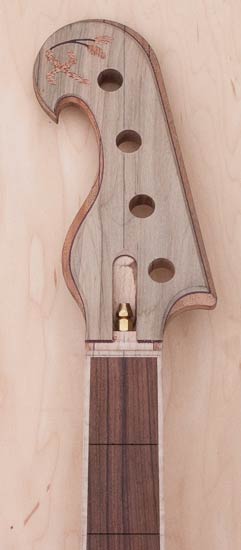 Custom bass headstock with reverse-inline tuner configuration
