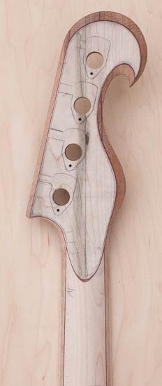 Custom bass headstock with reverse-inline tuner configuration