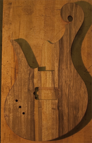 Custom bass body made of black limba