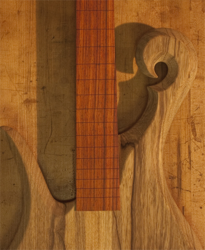 Scroll of a lefty custom bass