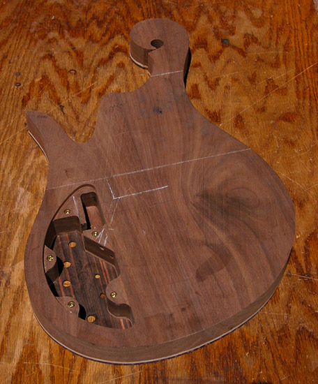 Custom bass body with walnut core, back