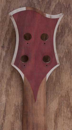 Custom bass with tigerwood neck, bloodwood headstock, back