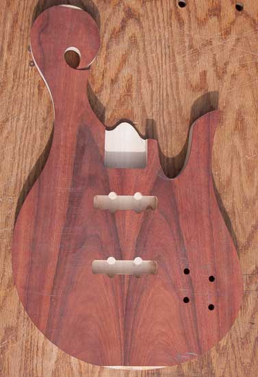 Custom bass made of bloodwood, maple