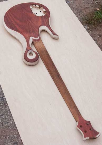 Tigerwood neck on a custom bass guitar
