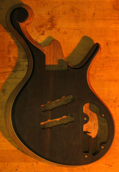 Ebony top on a Xylem 5 string custom bass
