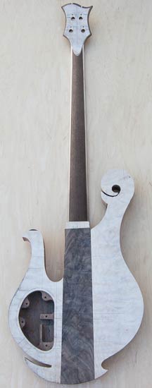 Neck-thru custom bass guitar with Peruvian walnut neck, back