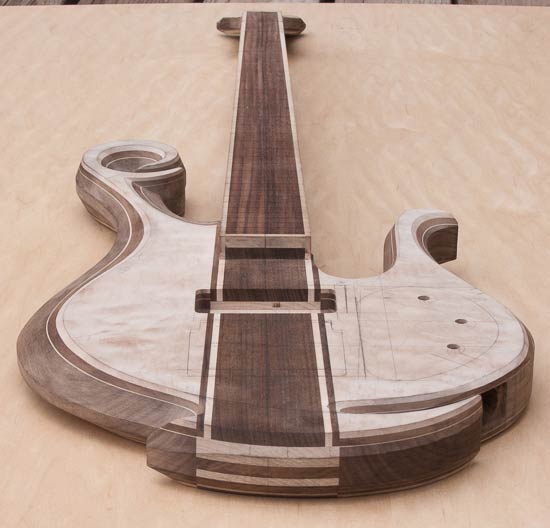 Whale tail on a custom bass guitar