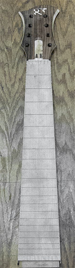 8-string bass neck with maple fretboard, rosewood headstock