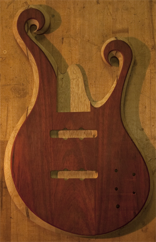 Xylem 6 string bass guitar body after carving