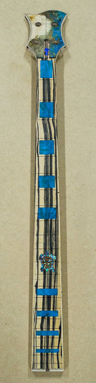 Xylem bass guitar neck during construction, after profile was carved