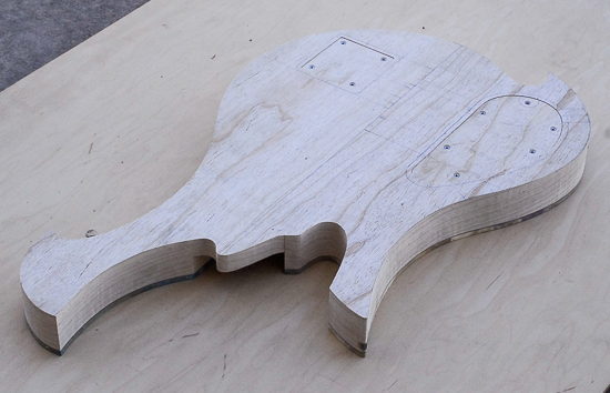 Custom bass body with separate routes for electronics and batteries
