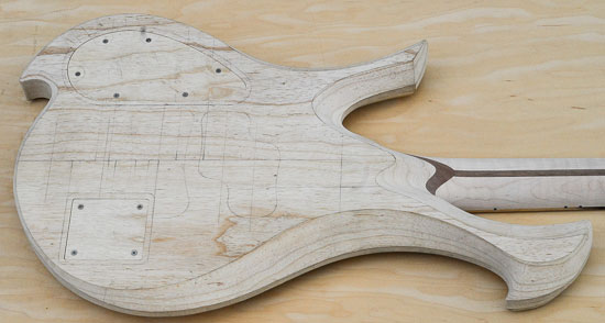 Xylem bass guitar build w/ Xylem scroll and swamp ash body