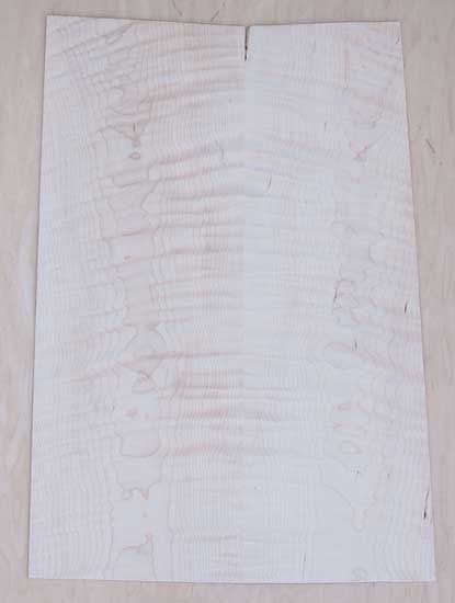 Flamed maple topwood for a custom bass guitar, bookmatched, back