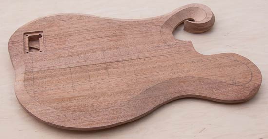 Custom bass body made of mahogany, exotic shape