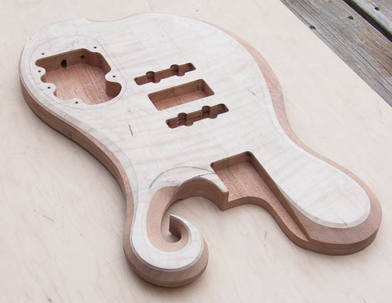 Exotic custom bass body, hand-carved
