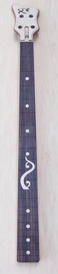 Maple/rosewood bass neck with custom inlay