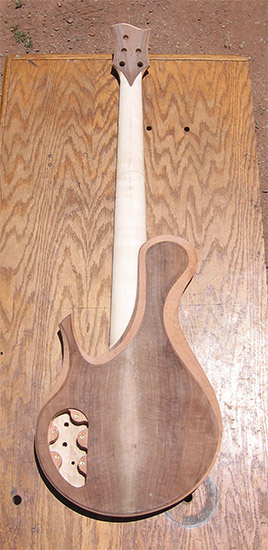5 string custom bass with mahogany core, back