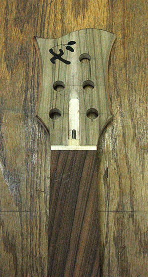 Fretless 5 string bass neck with ebony Xylem logo inlay