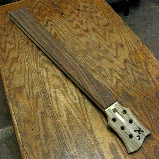 Fretless custom bass neck with pau ferro fingerboard