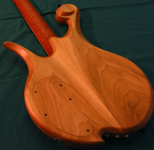 Custom bass with a poplar core and string-thru design