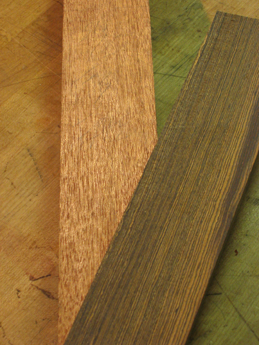 Quarter sawn mahogany and bocote fretboard for a custom bass