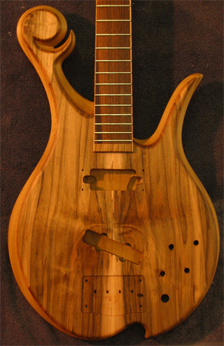 Poplar and spalted maple body of a Xylem bass