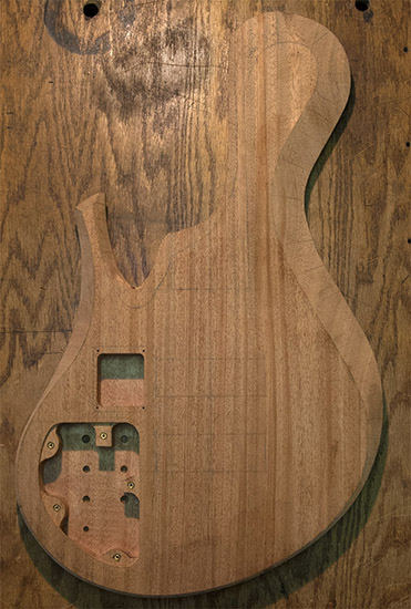 Single-cut custom bass with dual battery box, back